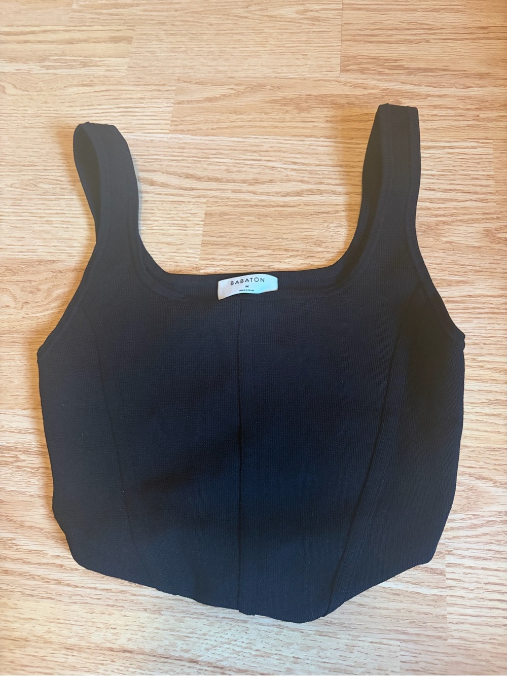 Aritzia Babaton Black Square-Neck Ribbed crop Tank Top